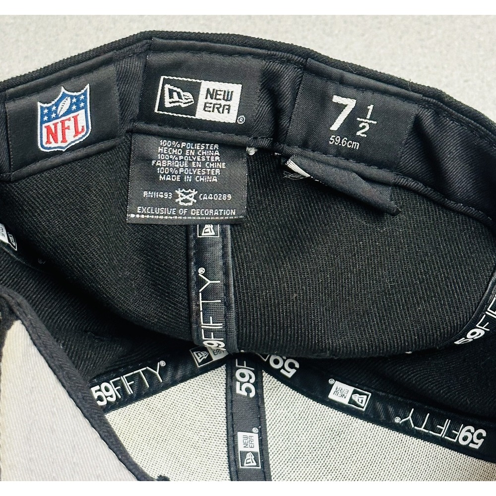 NEW ERA 59FIFTY FITTED HAT CAP NFL LAS VEGAS RAIDERS BLACK/SILVER ADULT SZ 7 1/2 - Picture 5 of 6